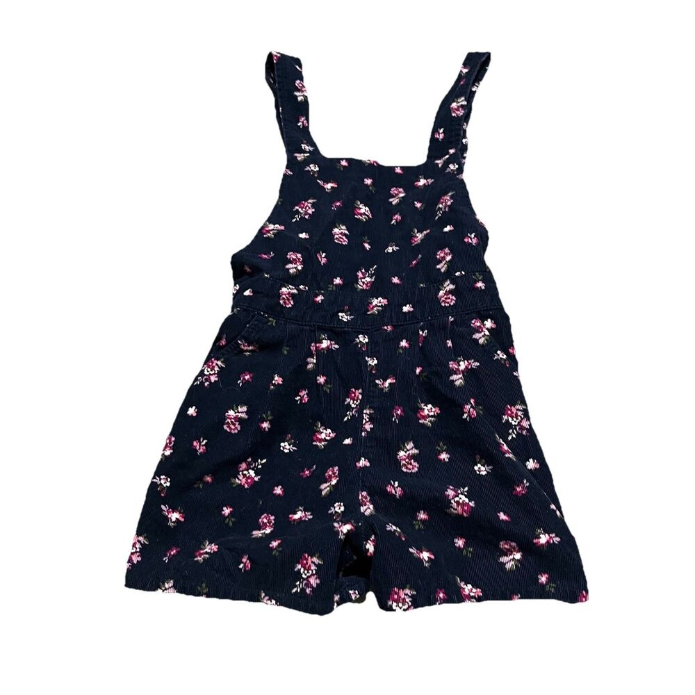 Annie for Target Girl's Navy Pink Floral Corduroy Shortalls Size S 6/6X